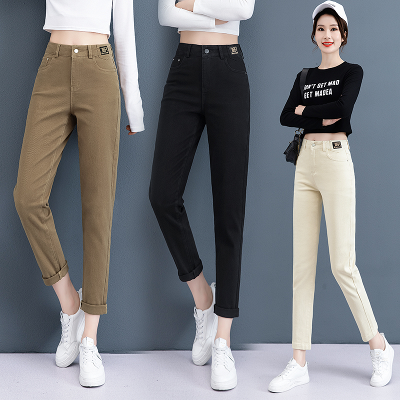 哈伦牛仔裤女2022年新款春秋高腰修身小脚直筒休闲烟管裤萝卜裤子