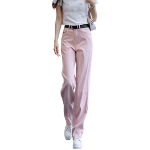 夏季薄款直筒裤天丝牛仔裤女2024年新款女士刺绣粉色垂感休闲裤子