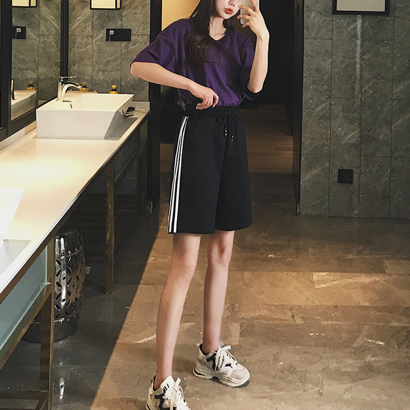 运动短裤女2019新款夏宽松跑步外穿韩版直筒高腰潮ins短裤bf五分|msdalam kategori Butik wanita / wanita, seluar, seluar santai - dari Buy2taobao.com untuk memberikan perkhidmatan ejen Taobao profesional membeli