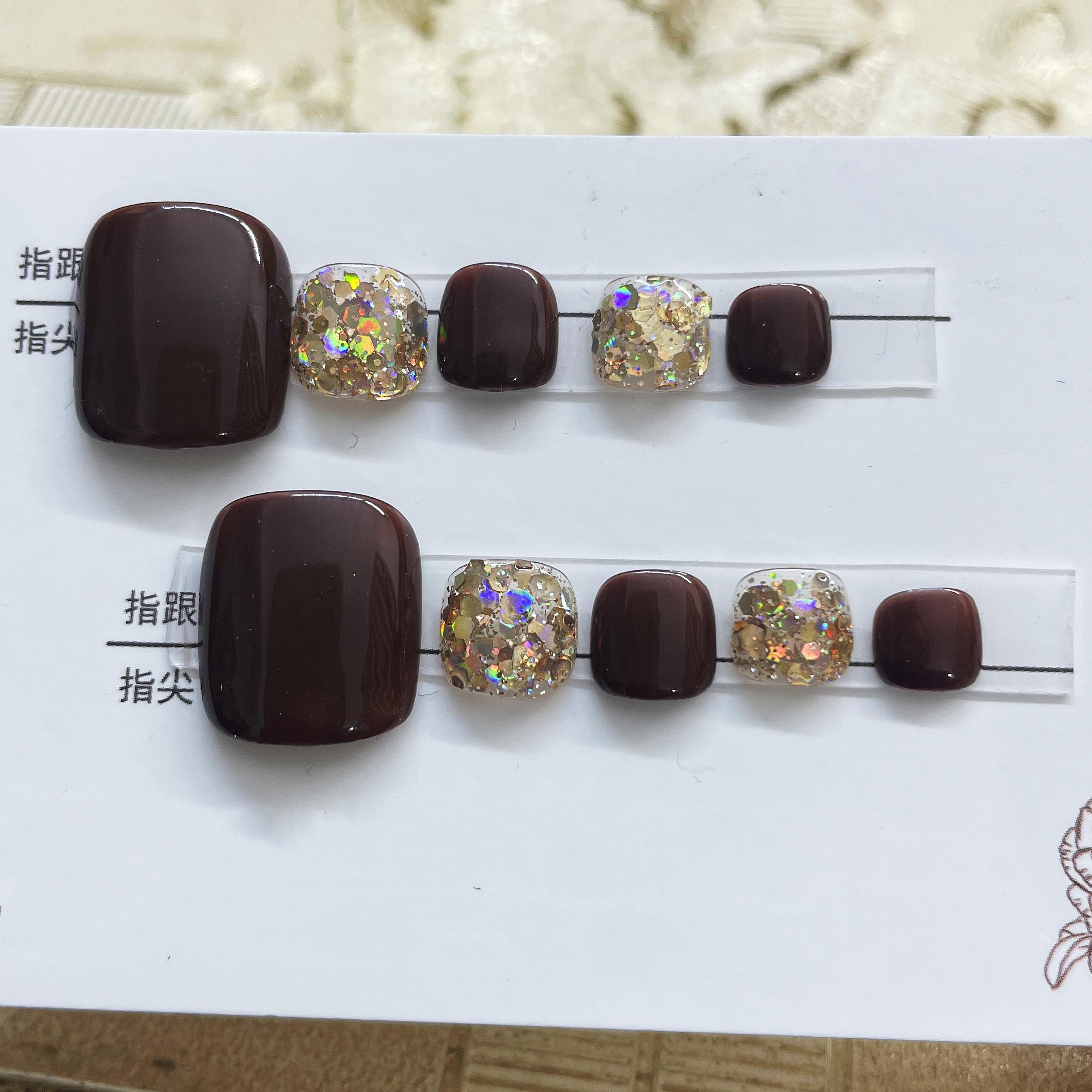 手工脚趾甲车厘子闪金显白脚指甲