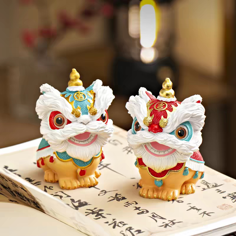 国潮佛山舞狮醒狮创意摆件高级感小众桌面茶桌装饰工艺品生日礼物图片