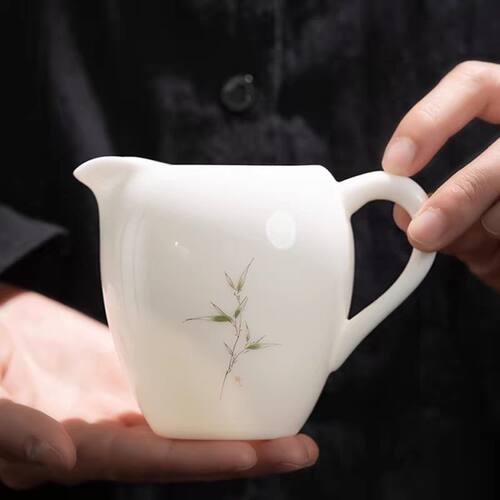 羊脂玉陶瓷茶漏一体公道杯过滤组