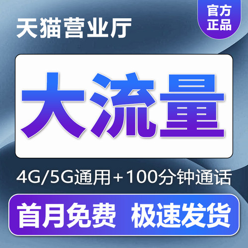 大流量卡纯流量上网卡手机电话卡不限速大王卡流量卡5g全国通用