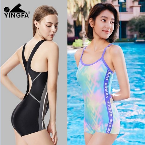 英发泳衣女士保守连体平角温泉竞速游泳衣大码遮肚Y2278 显瘦泳装