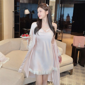 女春夏薄款 纯欲风带胸垫吊带睡袍套装 高级感家居服 法式 2026新款