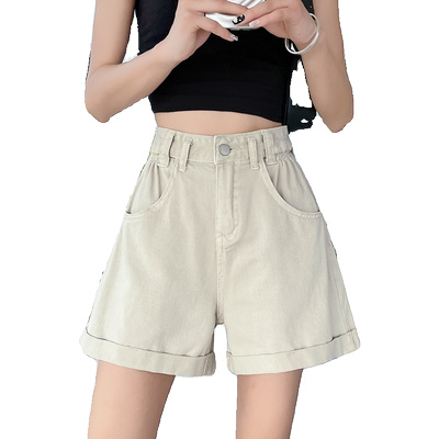 卷边牛仔短裤女小个子a字显瘦