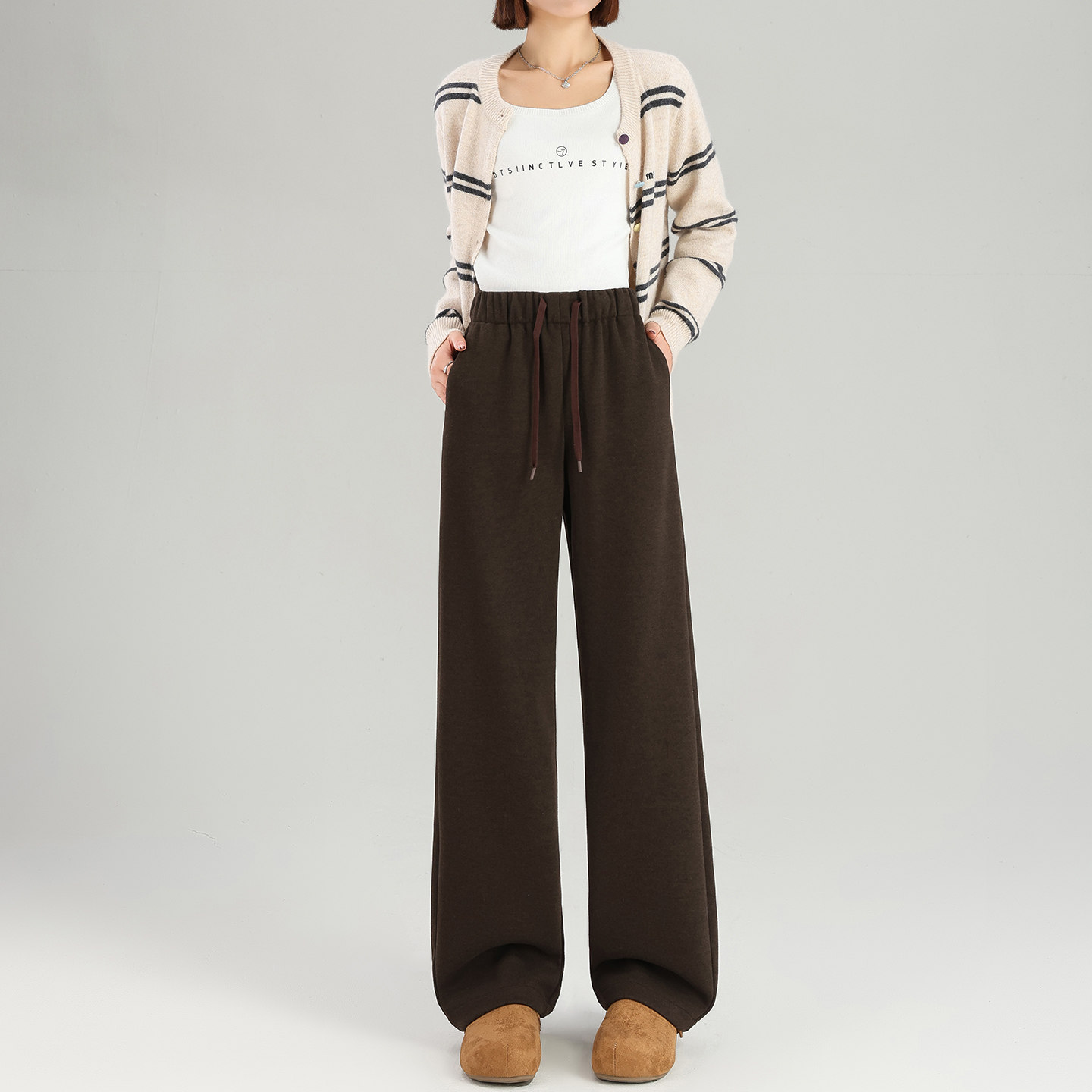 咖色加绒羊毛阔腿裤女冬季新款高级感显瘦宽松垂感直筒毛呢休闲裤,女装/女士精品,休闲裤,淘宝优惠券,粉丝福利购,淘宝优惠卷