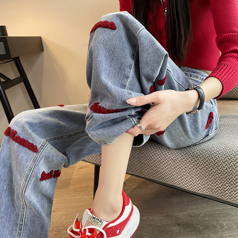 高腰阔腿牛仔裤女2025年新款春秋季显瘦百搭刺绣显高直筒拖地长裤,女装/女士精品,牛仔裤,淘宝优惠券,粉丝福利购,淘宝优惠卷