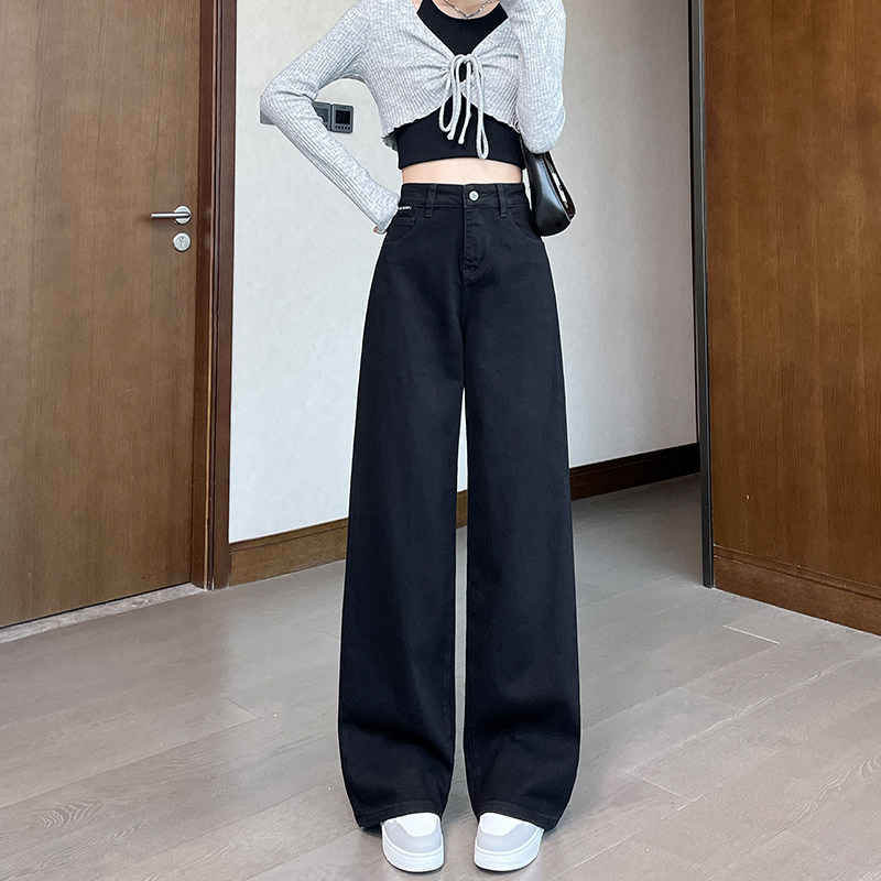 加绒黑色阔腿牛仔裤女2025秋冬新款高腰宽松显瘦小个子直筒拖地裤,女装/女士精品,牛仔裤,淘宝优惠券,粉丝福利购,淘宝优惠卷