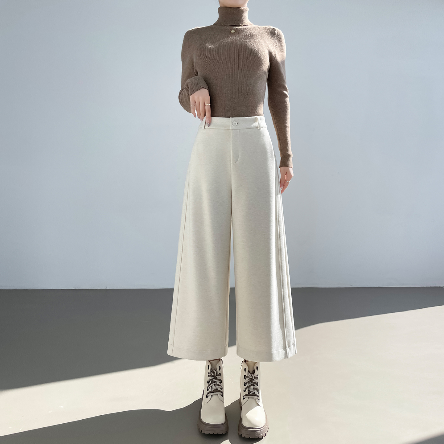 绵羊毛呢阔腿裤女高腰秋冬新款