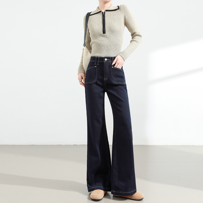丹宁色复古微喇牛仔裤女秋冬新款