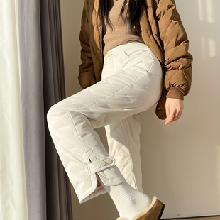 高腰显瘦加厚保暖小个子棉裤 新款 子 女外穿冬季 高端白色轻薄羽绒裤