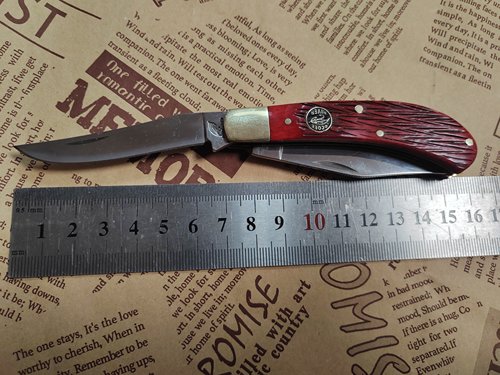 奥科河品牌440c不锈钢二开无锁老货户外折叠钓鱼小刀