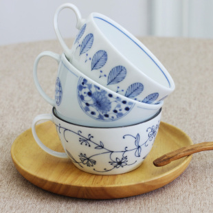 日本进口小蓝芽线唐草薄荷系列陶瓷马克杯釉下彩咖啡杯水杯早餐杯