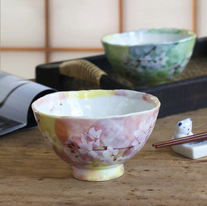 日本进口陶瓷手绘樱花釉下彩饭碗