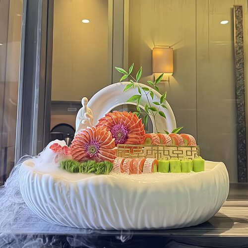 新款意境陶瓷刺身三文鱼盘海鲜姿造日式料理盘器皿火锅姿造刺身盘