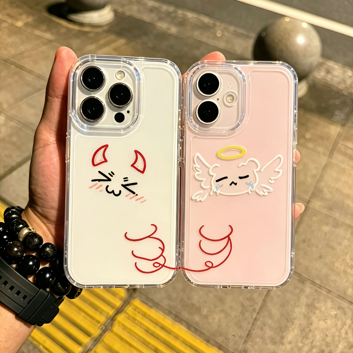 情侣天使恶魔表情适用苹果/iphone17手机壳16promax爆款15全包硅胶软壳14pro女13可爱12透明11防摔保护套