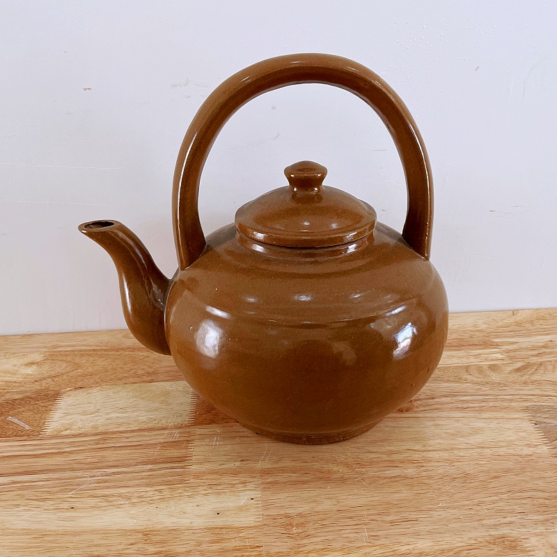 農(nóng)村老式茶壺手工大號復(fù)古懷舊陶瓷涼水茶壺家用大容量粗陶提梁壺