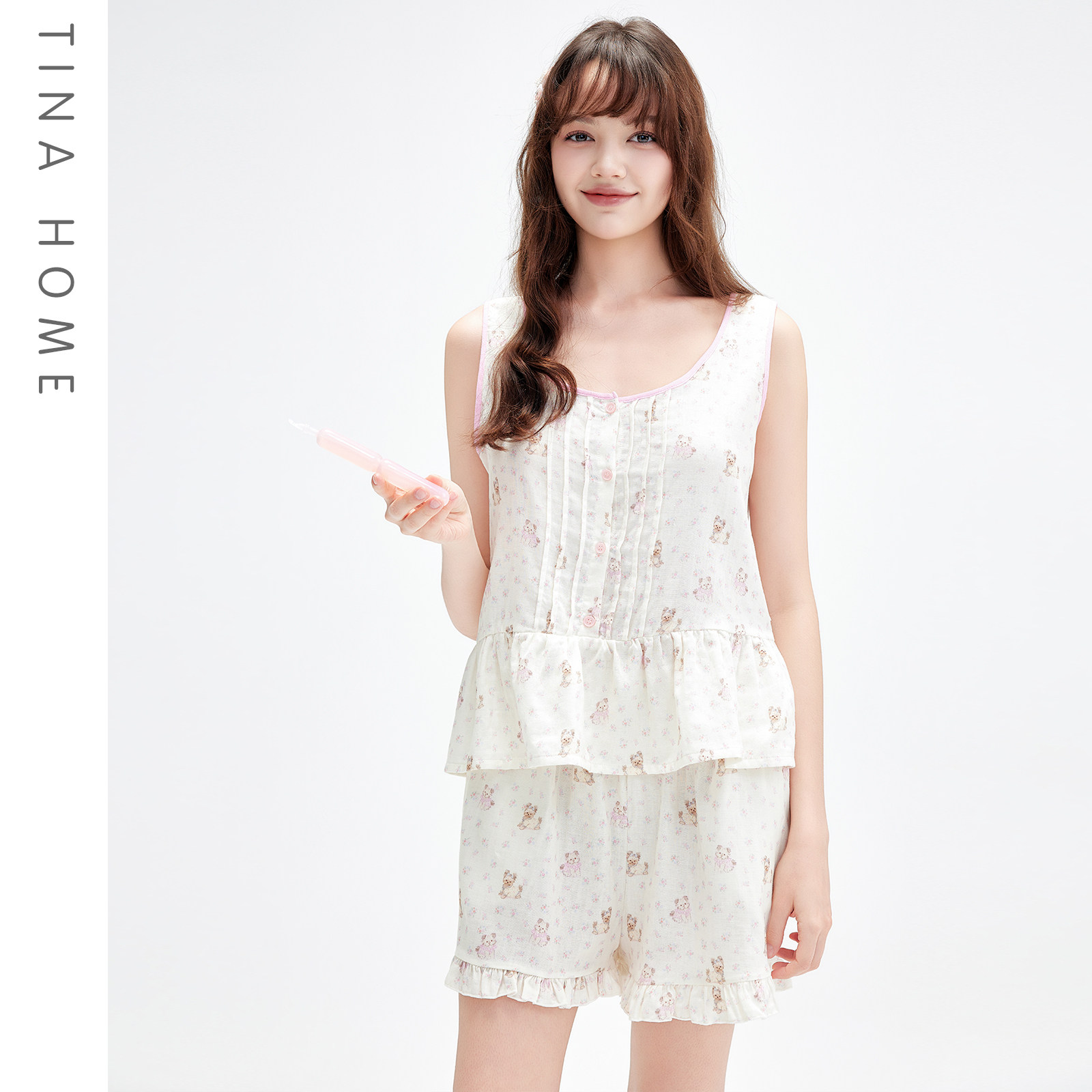 夏季纯棉双层纱布女睡衣套装