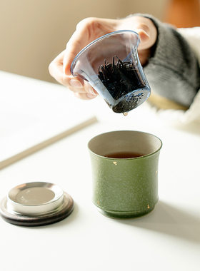 纯色青橘洒金单人旅行泡茶杯带过滤方便单人饮主人杯功夫茶具陶瓷