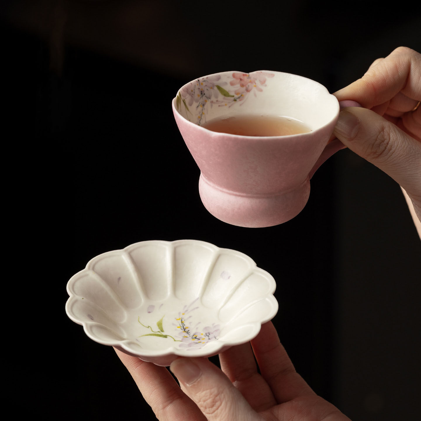 紫绡手绘紫藤花陶瓷主人杯不烫手把手茶杯家用品茗杯功夫茶具,餐饮具,茶杯,淘宝优惠券,粉丝福利购,淘宝优惠卷