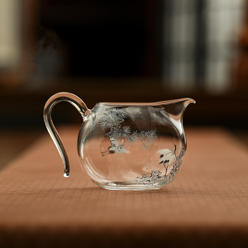 松鹤草堂公道杯高透耐热玻璃分茶器公杯大号茶海茶道配件