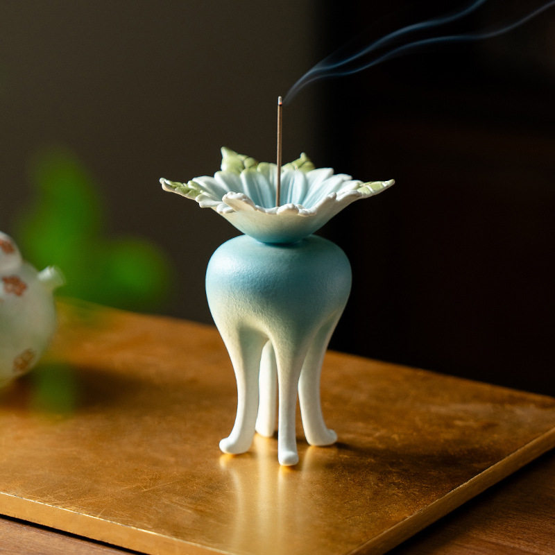 高颜值高足花瓣香插晴蓝紫韵陶瓷家用工艺品摆件线香插座创意配件,餐饮具,茶道/香炉,淘宝优惠券,粉丝福利购,淘宝优惠卷