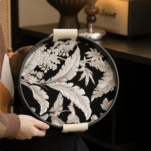 复古手工布艺圆形托盘客厅玄关收纳盘高级感香薰收拾收纳