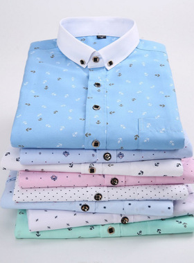 2025春夏新款格子长袖衬衫男士修身韩版青年长袖印花衬衣 shirts