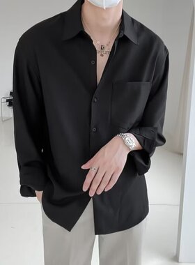 暗黑禁欲系男装冰丝衬衣dk小众设计感夏季薄款ins感长袖衬衫