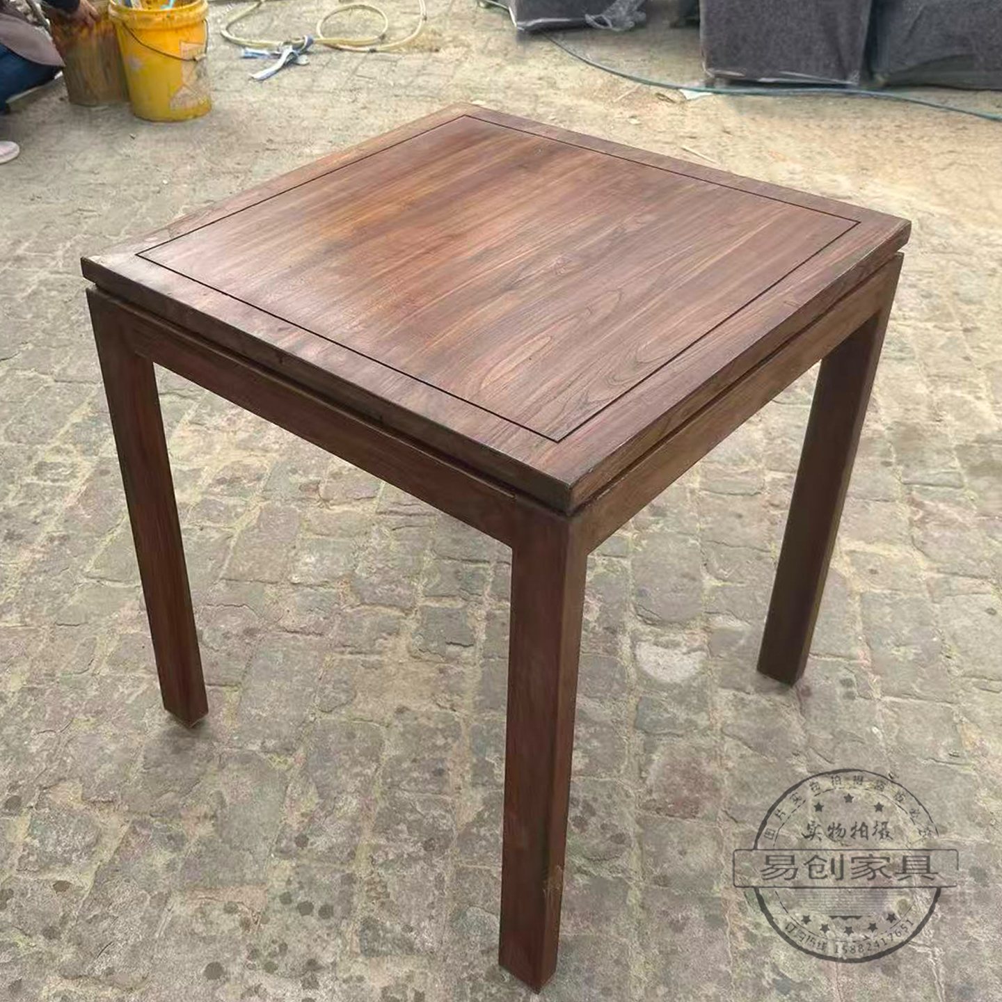 老榆木餐桌全实木茶桌新中式复古四方桌小酒馆民宿茶餐厅商用桌子