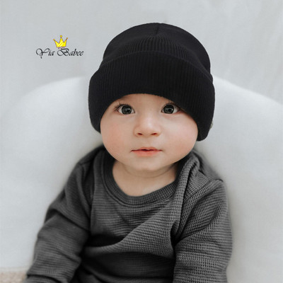 毛线帽翻边纯色轻柔套头帽亲子
