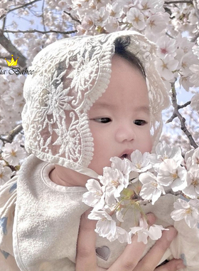 婴儿宫廷帽夏季薄款女宝宝蕾丝帽子夏天洋气公新生儿主帽遮阳胎帽