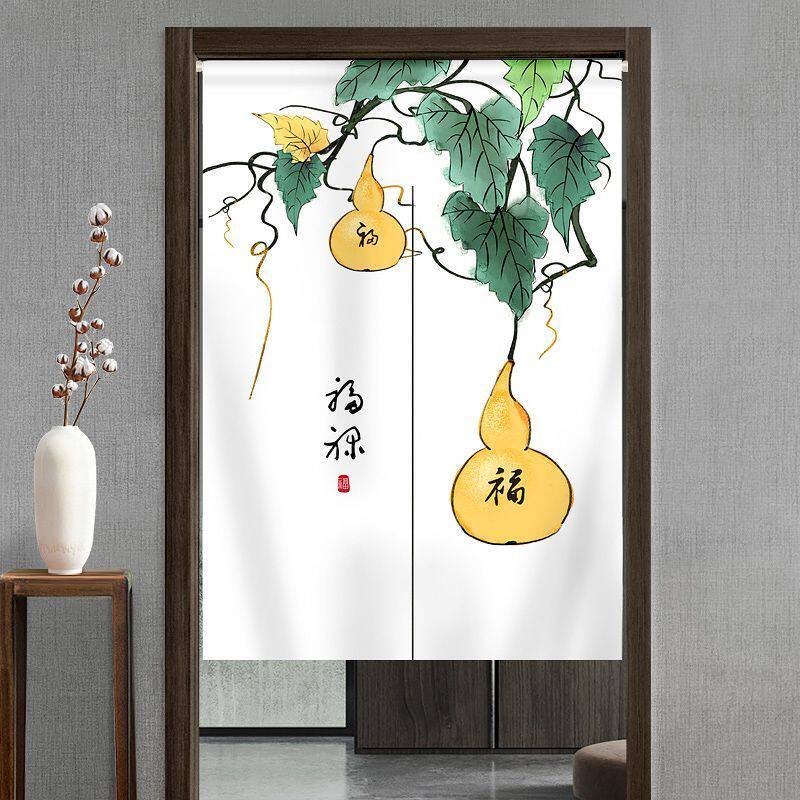 磁条分片新款布艺门帘饭店房间杆子灯笼图挂画遮挡防风尘挡风窗帘