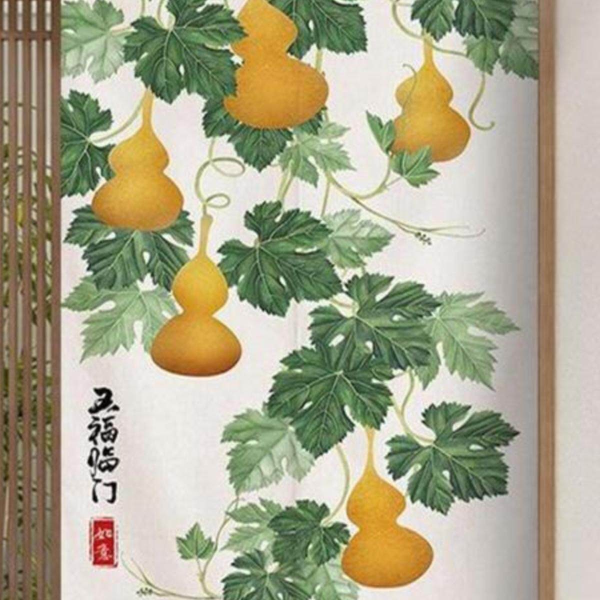 兔打孔窗帘布艺门帘客厅房间饭店葫芦挂画魔术贴粘遮挡风新款夏季