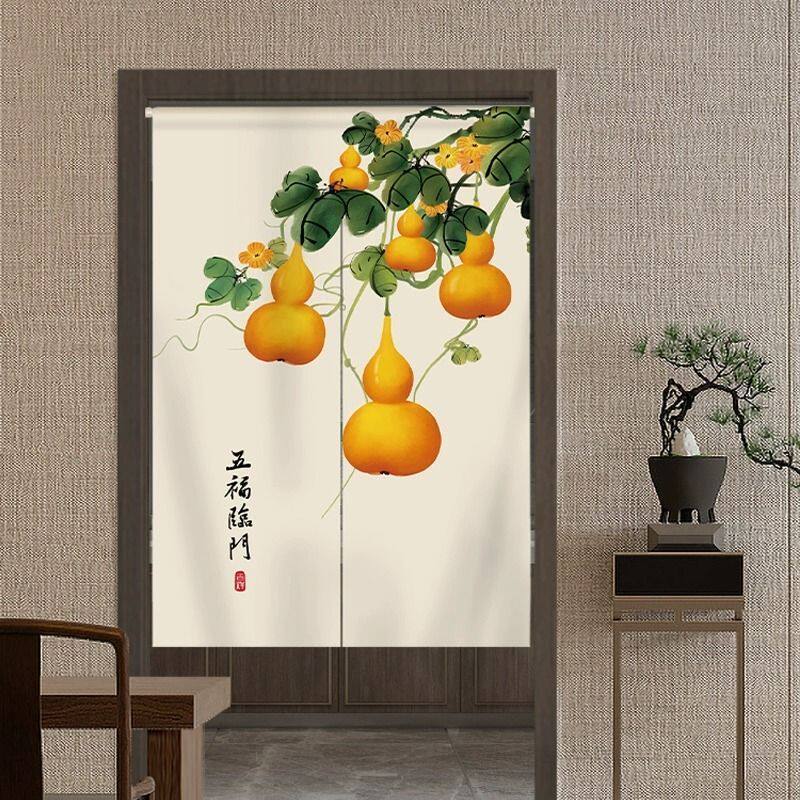 挡风窗帘布门帘客厅办公室店铺牡丹挂画魔术贴粘磁条遮挡防风新款