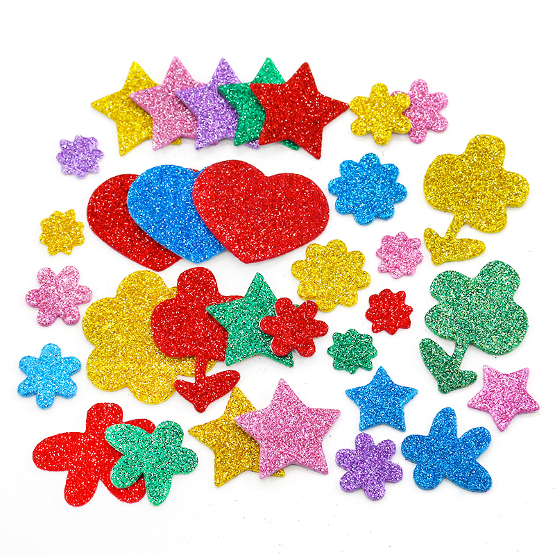 圆形闪光贴纸金粉贴画儿童diy手工eva海绵纸自粘背胶创意美术材料