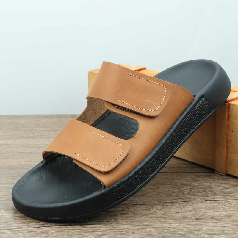 头层牛皮真皮一字拖男夏季休闲外穿轻便耐磨勃肯鞋真皮大脚凉拖鞋