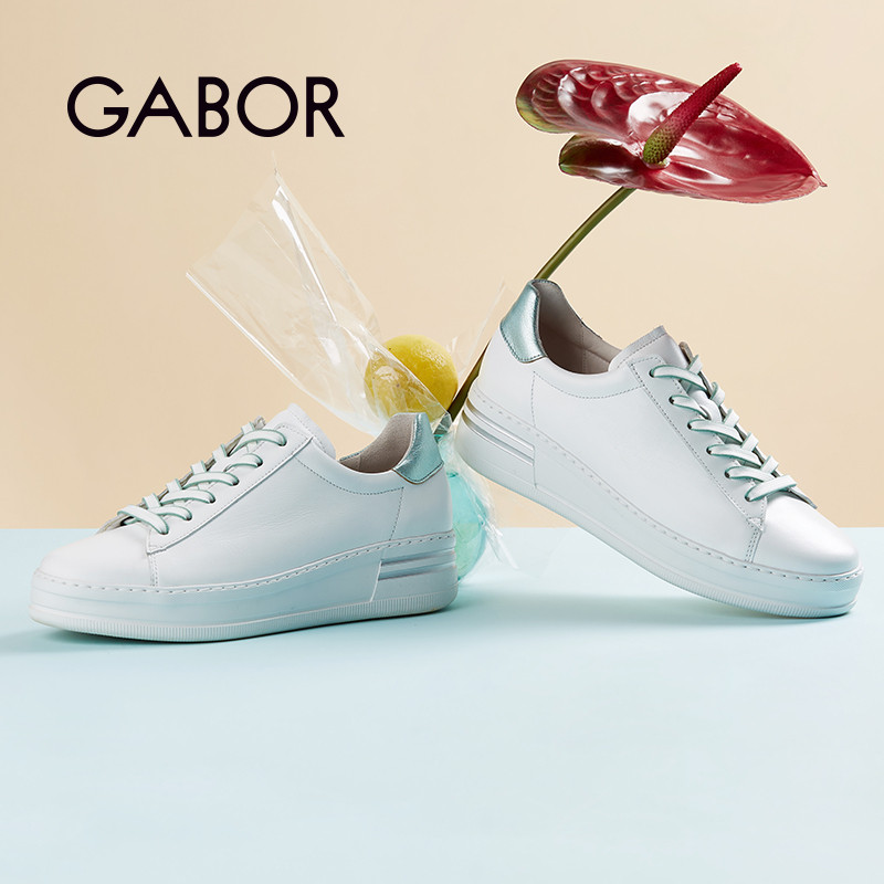 Gabor德国嘉步46395运动鞋  时尚经典加厚纯白色休闲板鞋