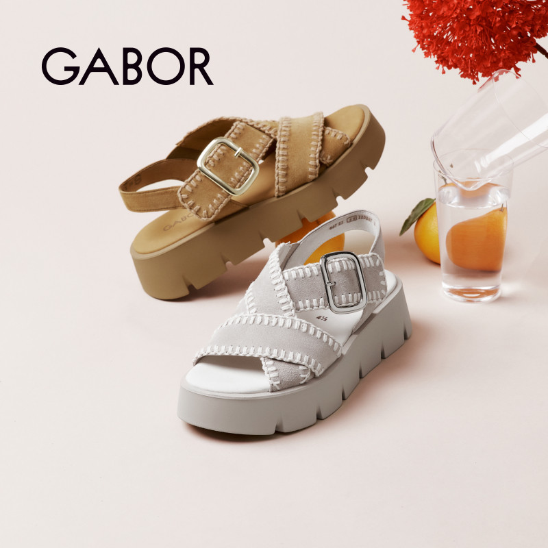 gabor平跟厚底魔术贴后空凉鞋