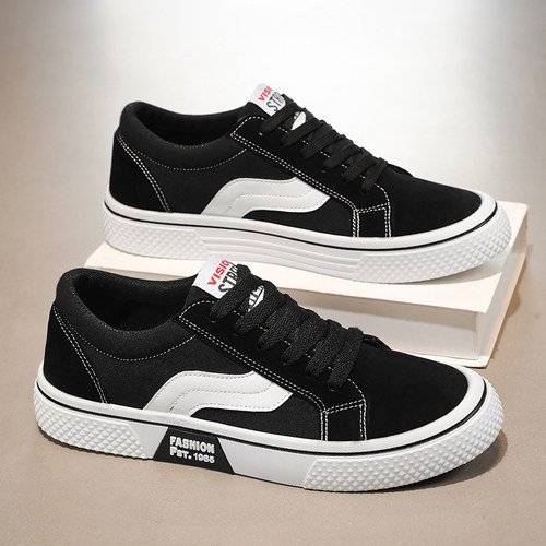 帆布鞋男鞋2025年新款男士黑色布鞋低帮系带休闲板鞋百搭学生潮鞋