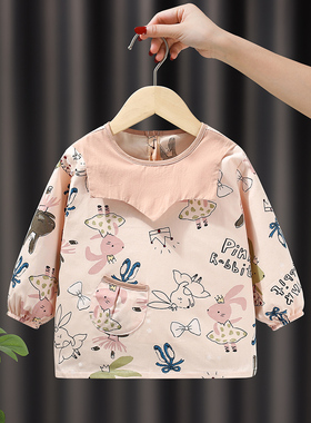 春秋纯棉宝宝罩衣儿童围裙防水防脏男女宝宝吃饭围兜婴幼儿反穿衣