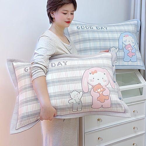 高密按扣纯棉纱布枕套一对