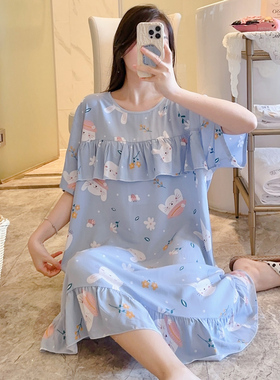 防凸点薄款绵绸睡裙女夏天2025新款大码棉绸裙子宽松家居服可外穿