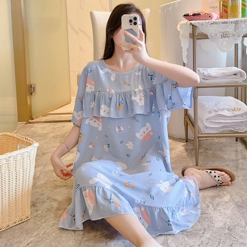 防凸点薄款绵绸睡裙女夏天2025新款大码棉绸裙子宽松家居服可外穿