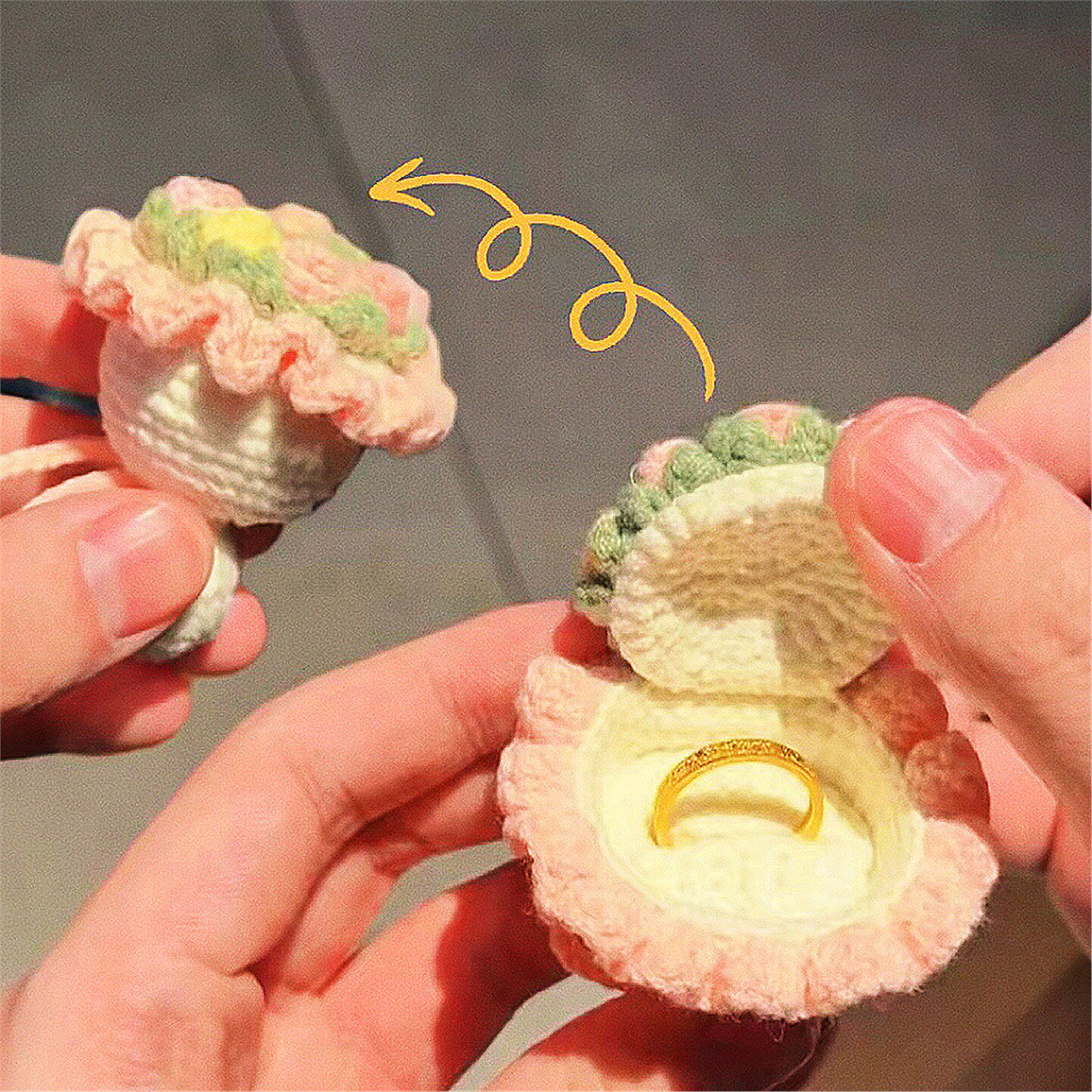 迷你手捧花束戒指盒编织材