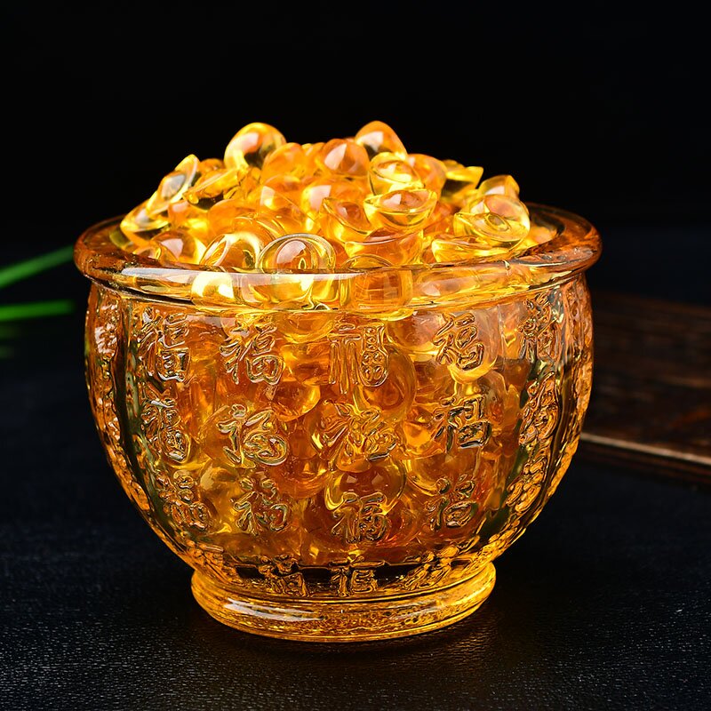 百福琉璃缸金黄色水晶米聚