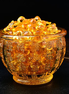 百福琉璃缸金黄色水晶米缸聚宝盆家居客厅财位做生意乔迁之喜装饰