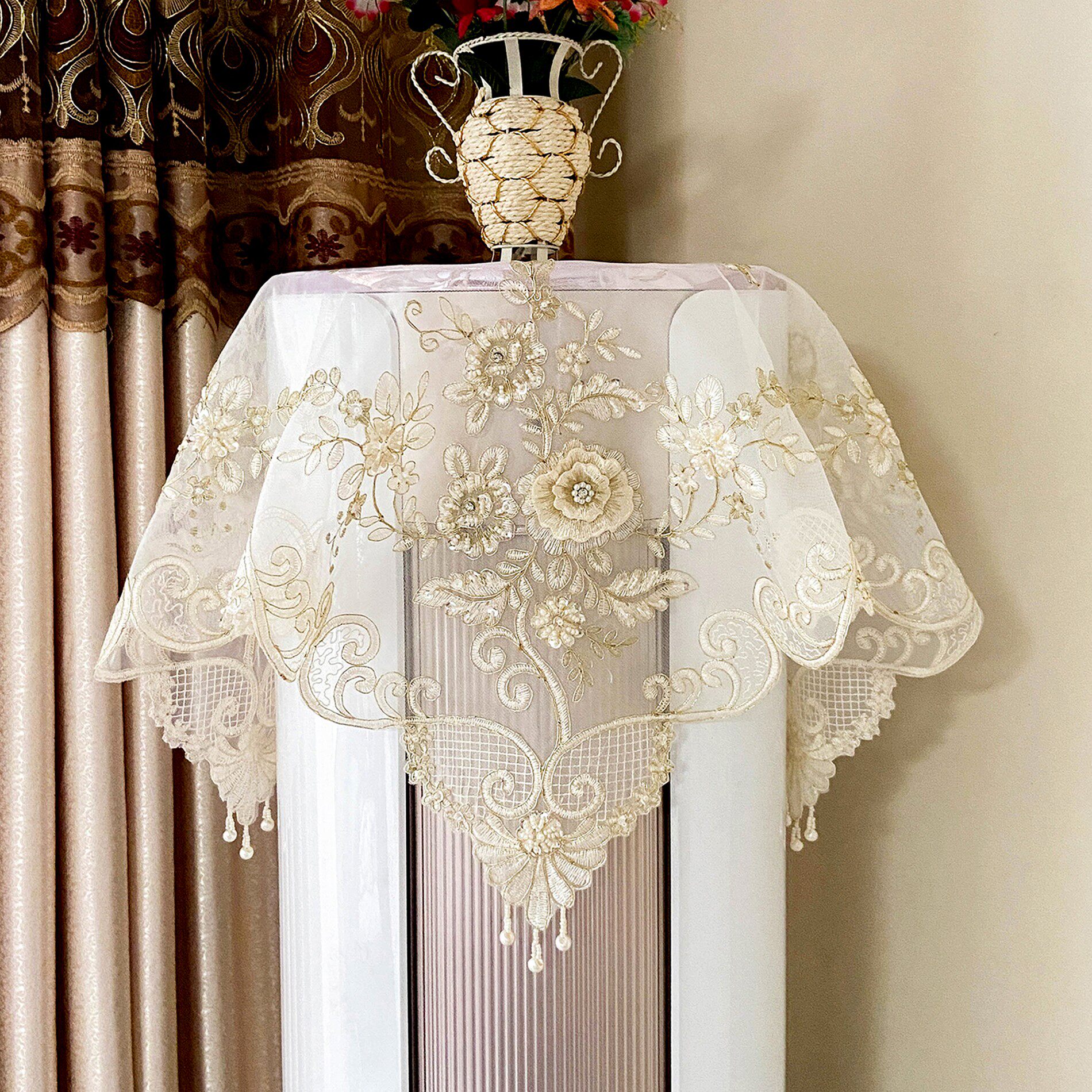 空调盖布圆柱方形立式罩格力美的防尘盖巾蕾丝简约开机不取奢华