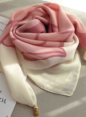 磁吸扣小丝巾方巾女系脖高级感围巾春秋护颈女2025新款棉麻围巾